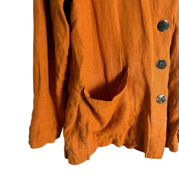 Flax 100% Linen Orange Button Front Shirt Top Size Small - Picture 4 of 12